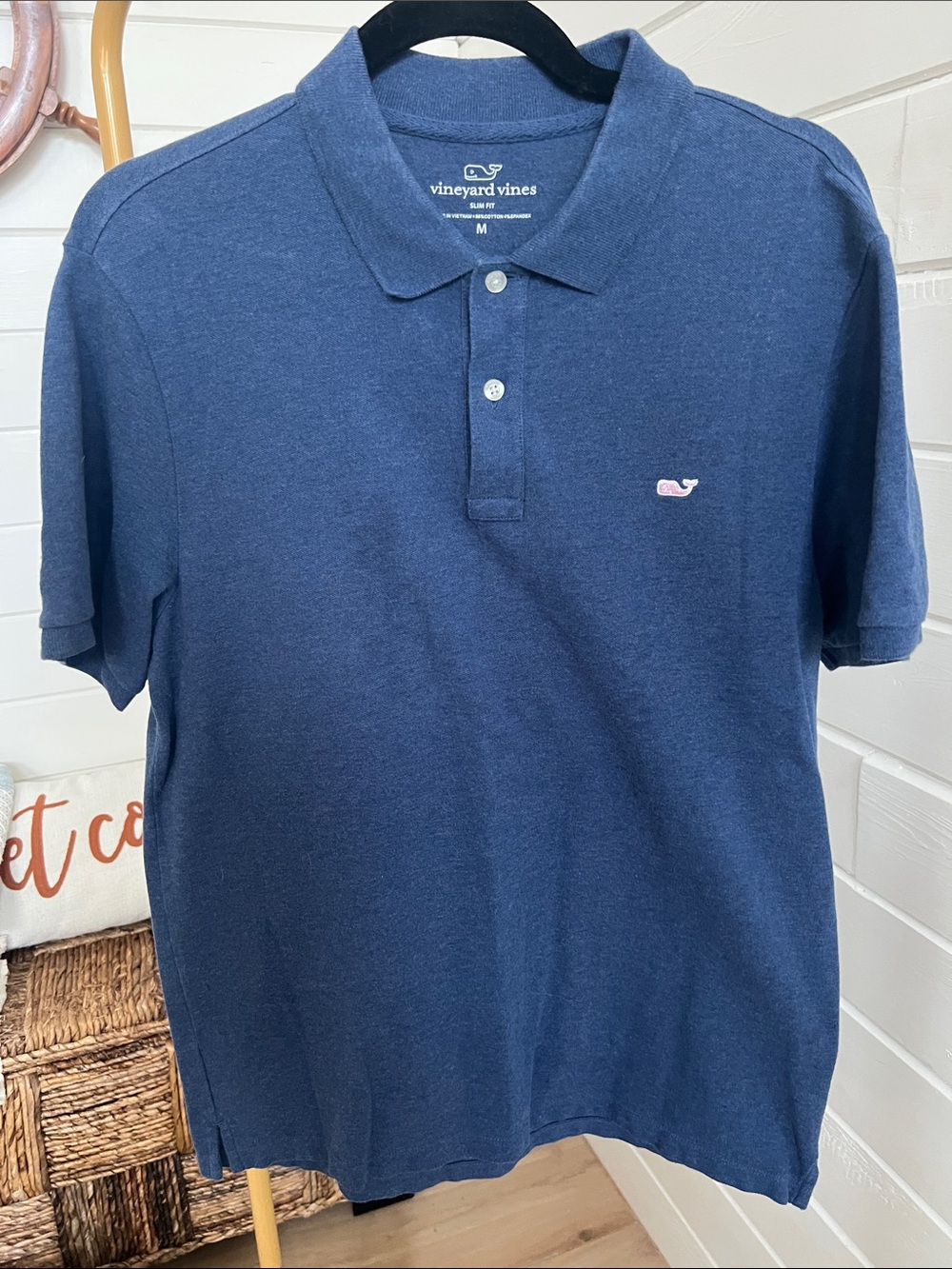 Vineyard Vines Navy Short-Sleeve Polo with Embroidered Whale